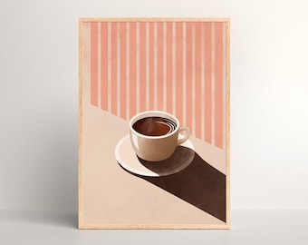 Pink Stripes Coffee Digital Wall Art | Printable Wall Art | Retro Espresso Print | Vintage Coffee Poster | Boho Decor | Coffee Lover Gift