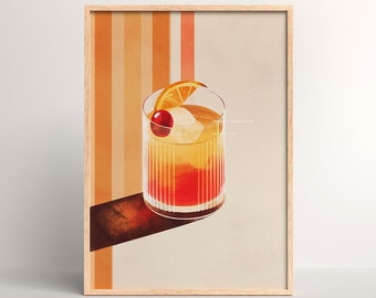 Old Fashioned Digital Print | Old Fashioned Poster | Bar Wall Art | Bar Cart Decor Idea | Mid Century Cocktails Print | Cocktail Lover Gift