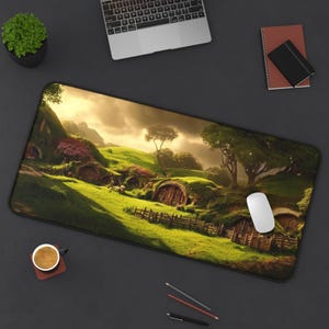 Underhill Fantasy Landscape Desk Mat, Office Decor, Gaming Mouse Pad, Gift for Home Office, Unique Desk Accessories, Hobbit-Themed Design