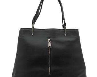 Top Handle Work Tote – Vegan Leather Office Handbag, Minimalist Shoulder Style, Zipper