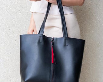 Vegan Leather Tote Bag for Women, Large Work Shoulder Tote with Compartments