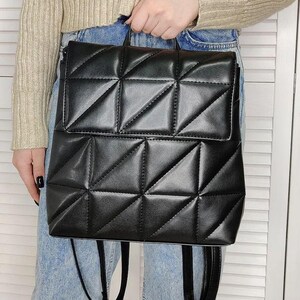 Vegan Leather Quilted Backpack for School Collage Travel Daypack Purse