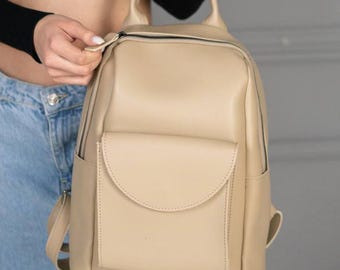 Vegan Leather Laptop Backpack for Women, Work Backpack Fits A4, Structured Travel Bag