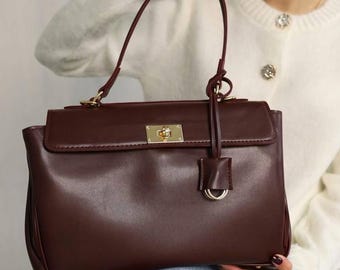 Structured Vegan Leather Satchel Bag, Top Handle Crossbody Purse, Everyday Office Tote