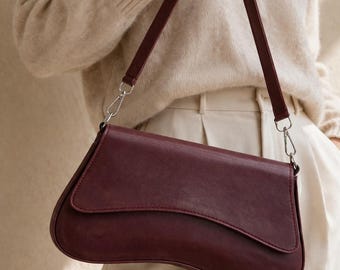 Minimalist Vegan Leather Shoulder Bag, Handmade Small Crossbody Purse, Everyday Style