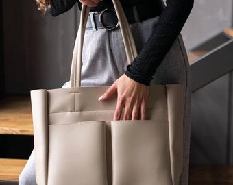 Laptop Tote Bag, Vegan Leather Work Bag, Everyday Office, Handmade in Ukraine