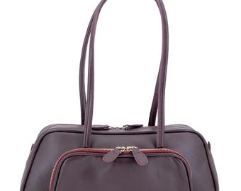 Genuine Leather Top Handle Bag, Baguette Shoulder Satchel, Structured Work Handbag, Everyday Office Purse