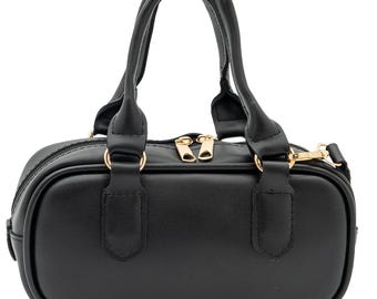 Mini Bowling Bag Vegan Leather – Top Handle Crossbody Handbag, Handmade in Ukraine