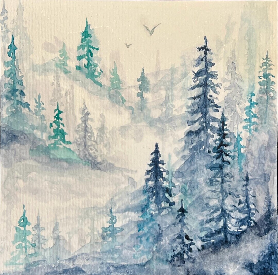 A Place to Exhale Original Watercolor Painting Misty Forest Landscape ...