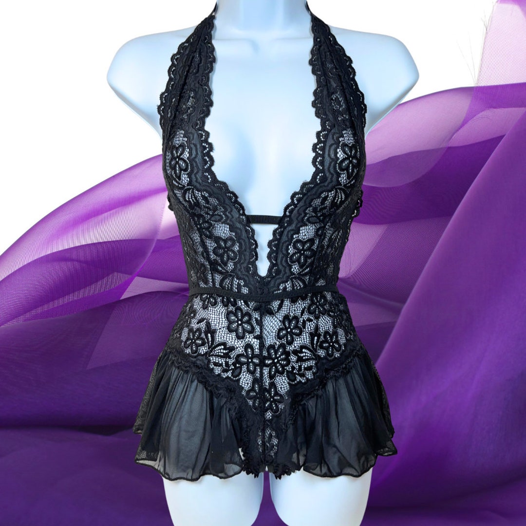 Floral Lace Crotchless Teddy