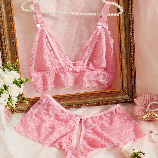 Uniform Bow Plaid Lingerie Set