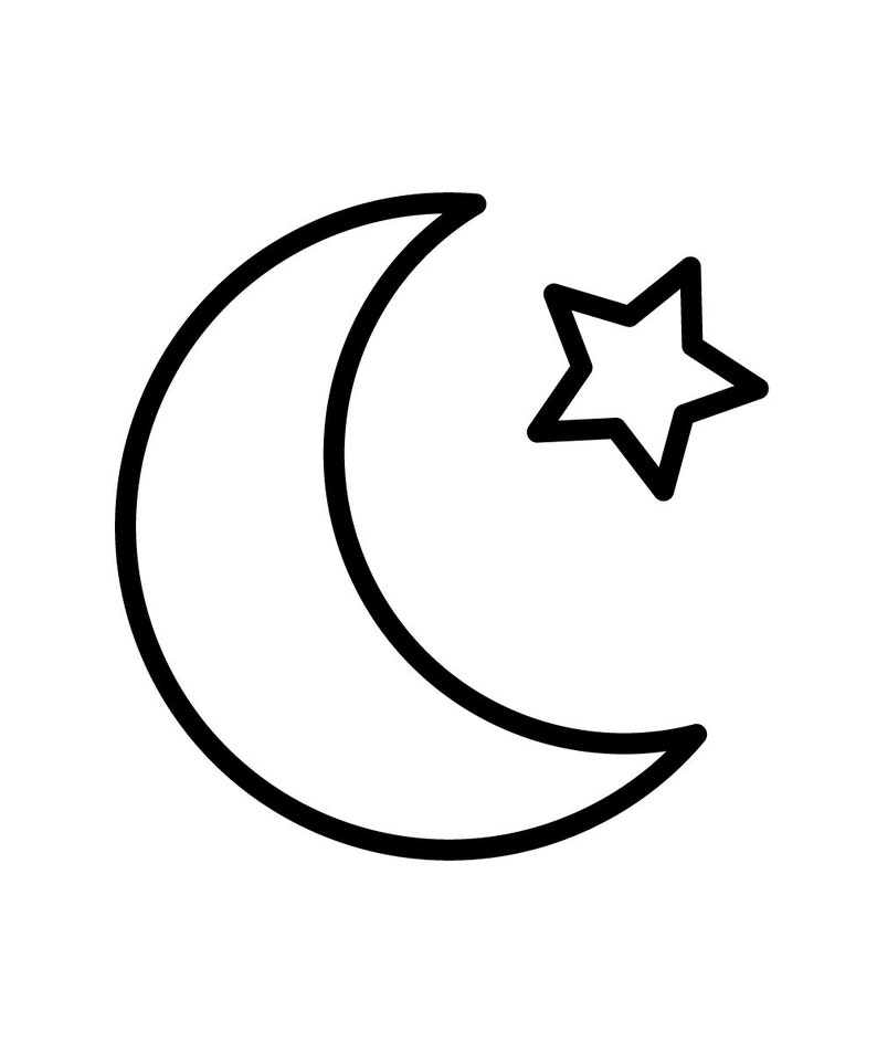 Open Moon and Star Black and White Instant Download, Digital Download ...