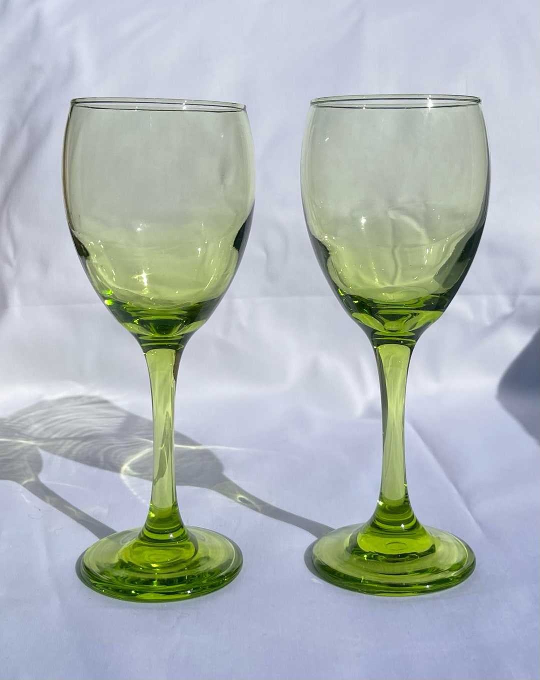 Set of 2 Vintage Lime Green Stem Water Wine Glasses Cocktail Etsy