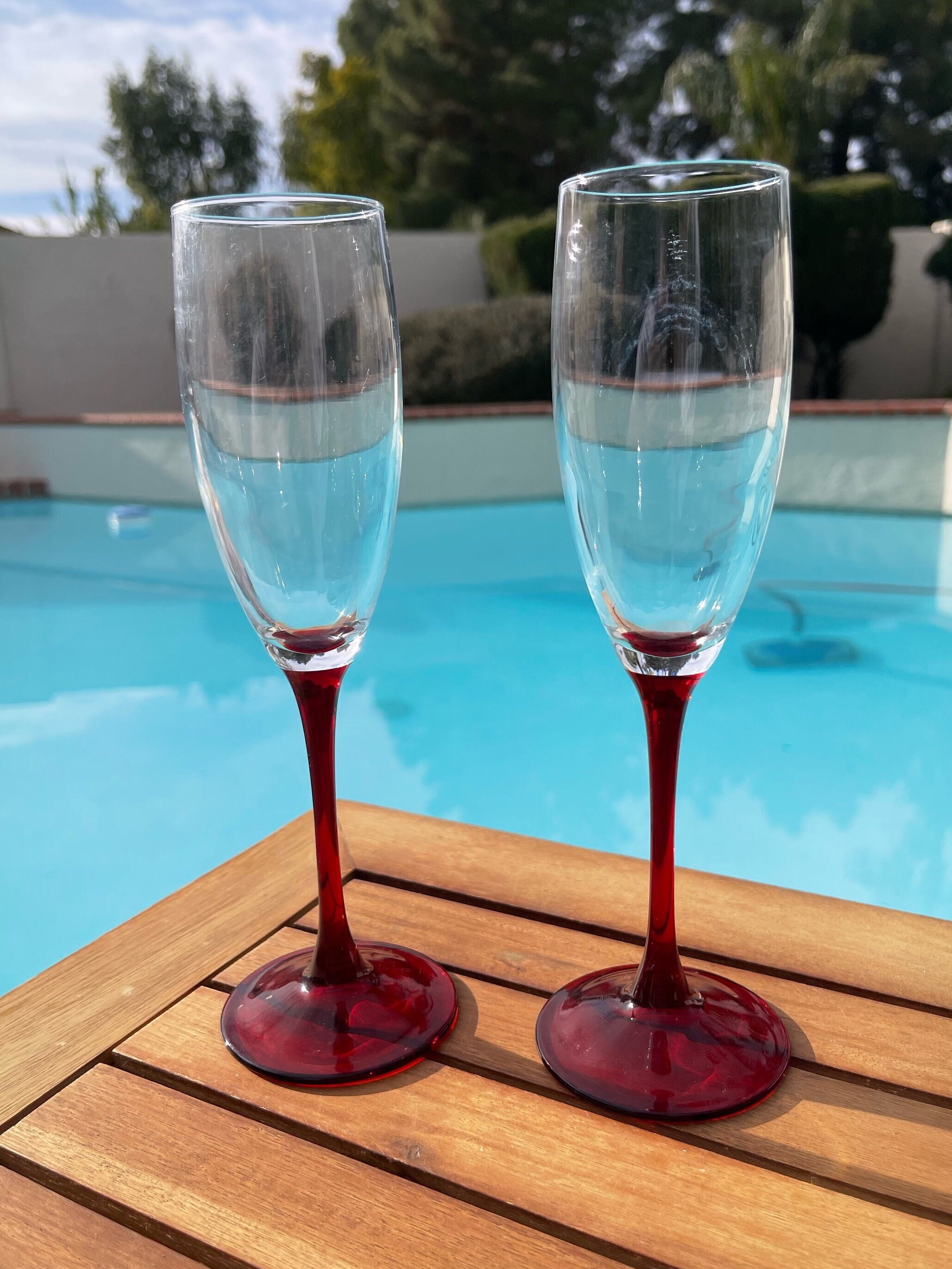 Set of 2 Luminarc France Red Stem Champagne Flute Glasses Etsy