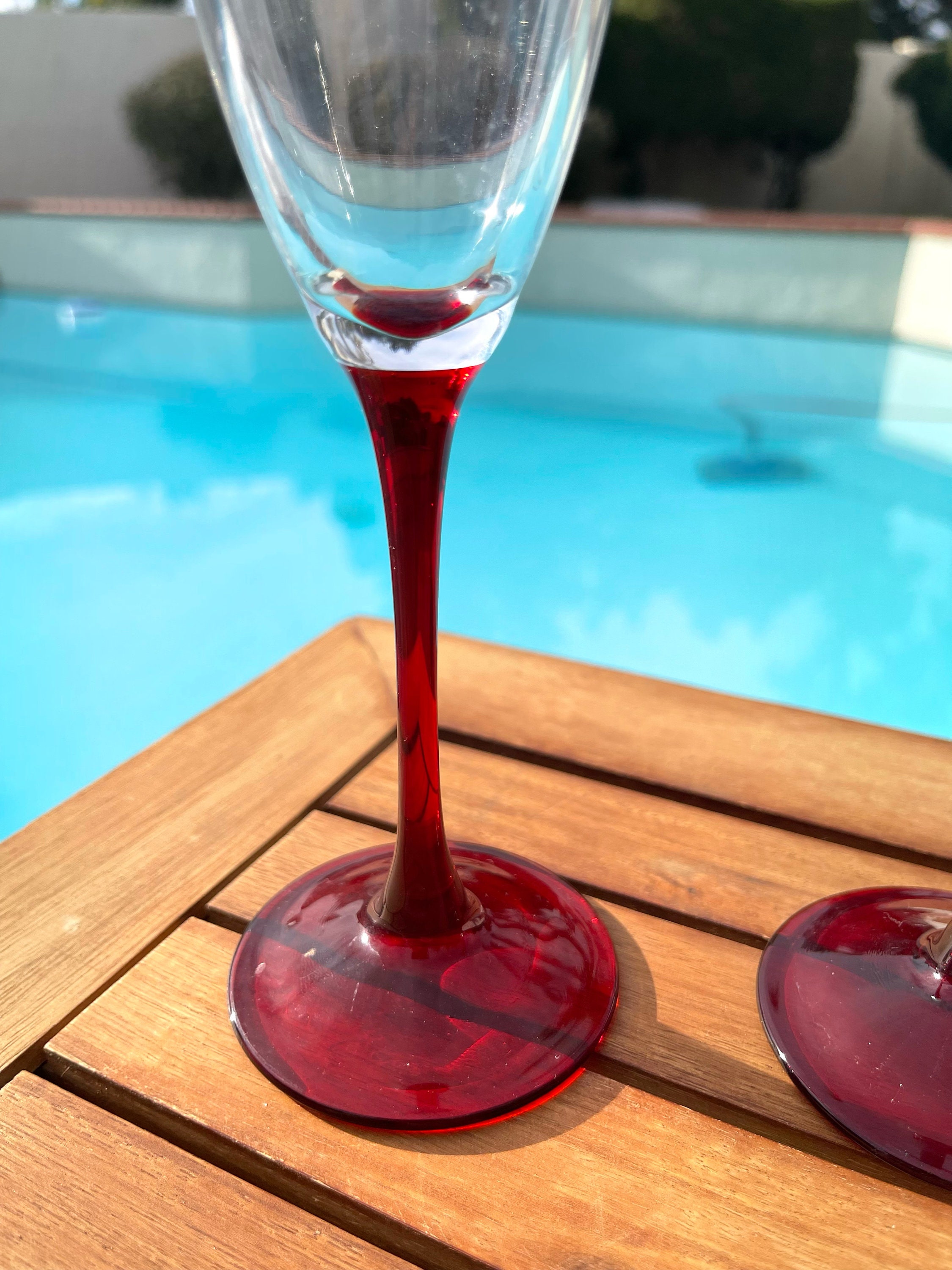 Set of 2 Luminarc France Red Stem Champagne Flute Glasses Etsy