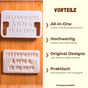 Personalisierte Keks Ausstecher, Kommunion, Konfirmation, Jugendweihe, Firmung, Tauf Geschenk, Wunschtext auf Gebäck, Plätzchen mit Namen Bild 7