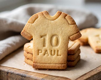Trikot Ausstecher NAME NUMMER personalisierbar, Fußball Party Geschenk, Ausstechformen Geburtstag Fußball Freunde, Kindergeburtstag Snacks