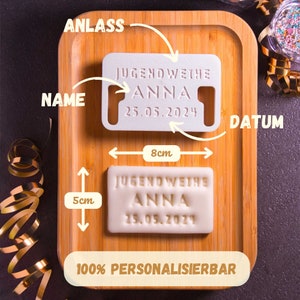 Personalisierte Keks Ausstecher, Kommunion, Konfirmation, Jugendweihe, Firmung, Tauf Geschenk, Wunschtext auf Gebäck, Plätzchen mit Namen Name und Datum