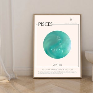 PISCES Zodiac Sign Poster Instant Download, Constellation Art Printable Spiritual Wall Art Pisces Aura Gradient Print, Ombre Gift
