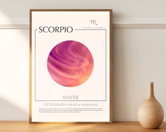 Cartel del signo del zodiaco Escorpio mínimo - DESCARGA INSTANTE Escorpio impresión astrología impresión espiritual pared arte abstracto cartel ombre de moda