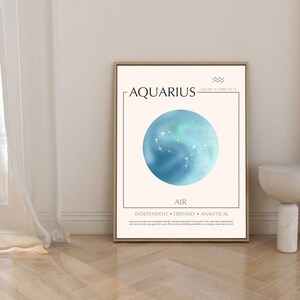 Aquarius zodiac sign poster printable, Print modern astrology sign, Gift for Aquarius poster astro aesthetic picture, Constellation