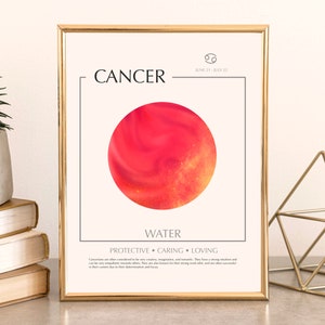 Zodiac Sign Cancer Poster Red - INSTANT DOWNLOAD, Aura Cancer Print, minimal astrology picture, gift for Cancer, aesthetic wall decoration