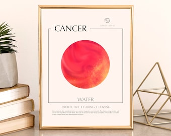 Zodiac Sign Cancer Poster Red - INSTANT DOWNLOAD, Aura Cancer Print, minimal astrology picture, gift for Cancer, aesthetic wall decoration