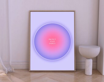 Aura Energy Circle Cartel Degradado Impresión Espiritual Pared Cartel Púrpura Aura Impresión Digital Descargar Mindfulness Impresión Violeta Imagen Manifiesta
