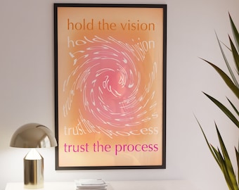 Aura poster saying, positive energy picture digital color gradient print trendy yellow decoration spiritual poster for bedroom trust the process