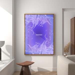 Inner peace poster purple saying printable, mindfulness print blue, marble picture for bedroom, trendy manifesto print positive energy Y2K