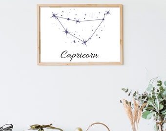Stampa della costellazione del Capricorno, segno zodiacale (download digitale)