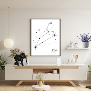 Zodiac, Leo Sign, Constellation Digital Download, Art for Office, Bedroom or Entry way, Minimalist Décor, Wall Art, Printable, Instant