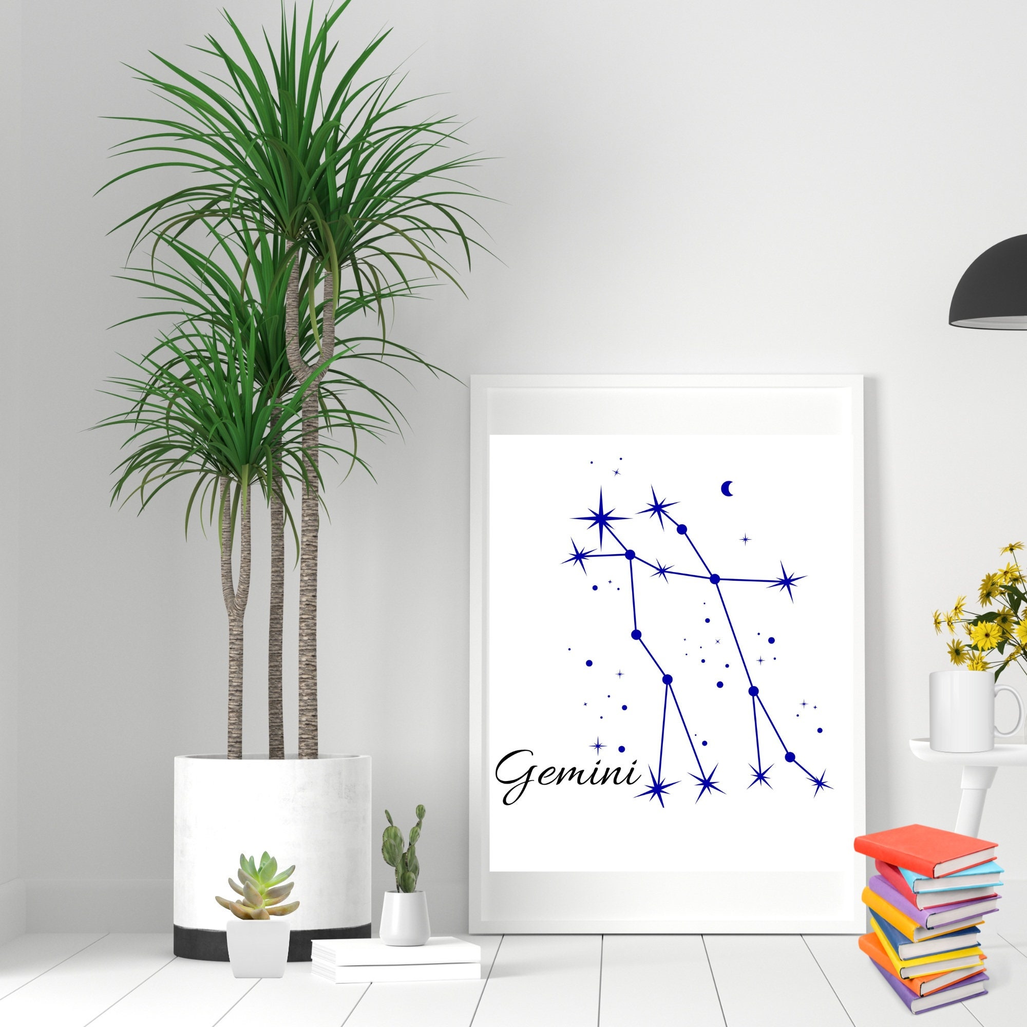 Gemini Constellation Art Print, Minimalist Zodiac Sign (digital ...