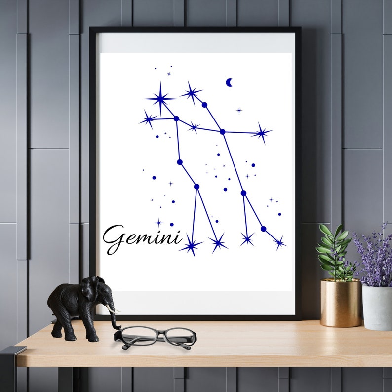 Gemini Constellation Art Print, Minimalist Zodiac Sign (digital ...