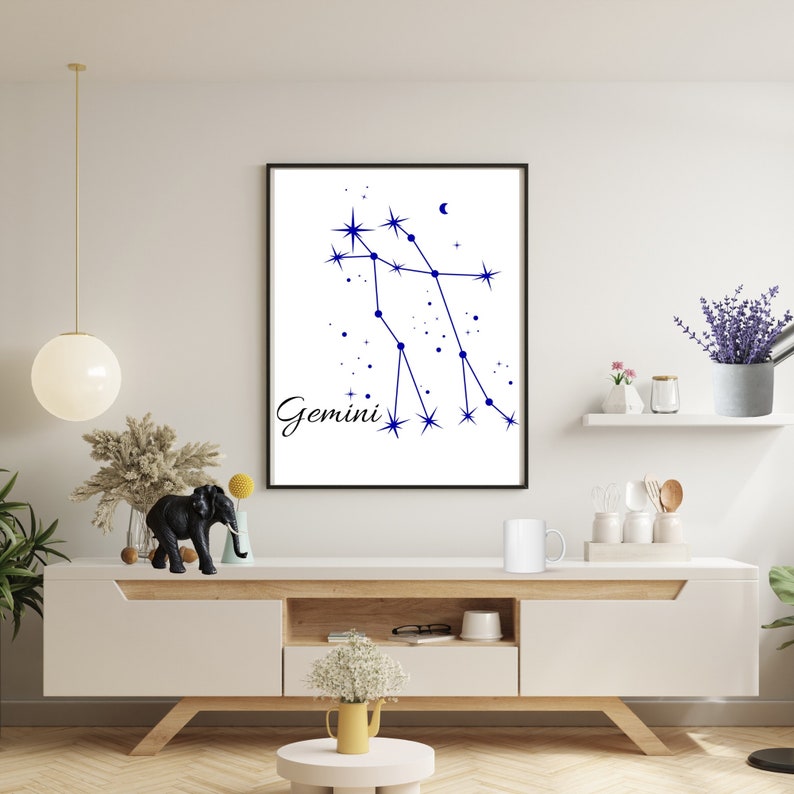 Gemini Constellation Art Print, Minimalist Zodiac Sign (digital ...