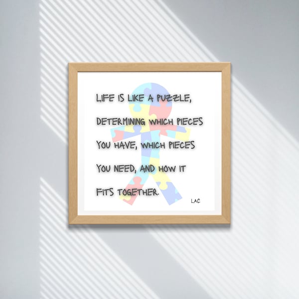 Life is like a puzzle, Inspirational phrase, Positivety, Quote ,Water colours, Modern Urban style, Muted hues,  Digital printable art