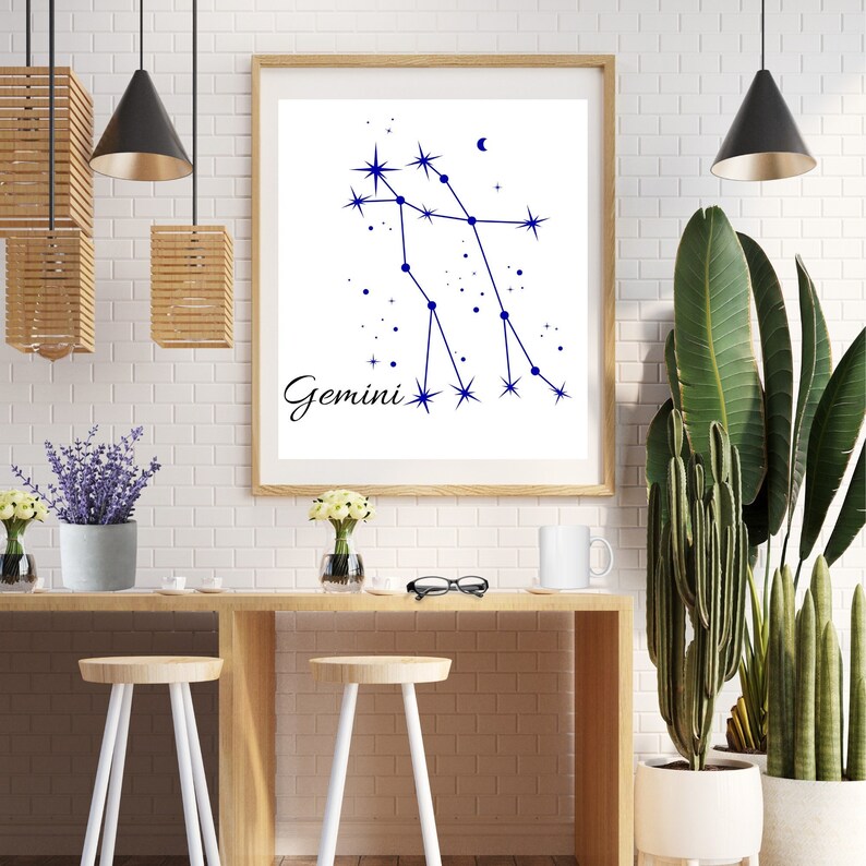 Gemini Constellation Art Print, Minimalist Zodiac Sign (digital ...