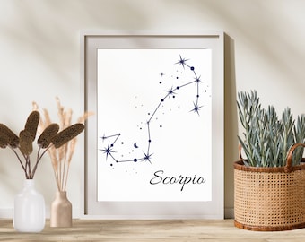 Skorpion Konstellation Art Print, Sternzeichen Wand Dekor (Digitaler Download)