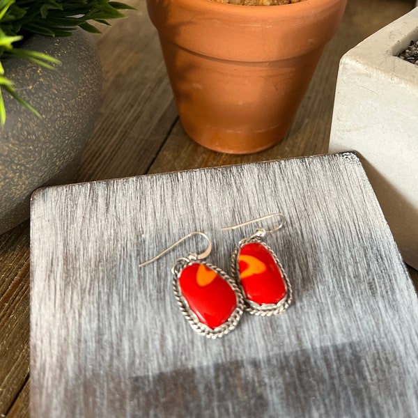 Rosarita Earrings, southwestern jewelry, gifts for her, gold slag earrings, red earrings, orange earring, Native inspired, southwest earring