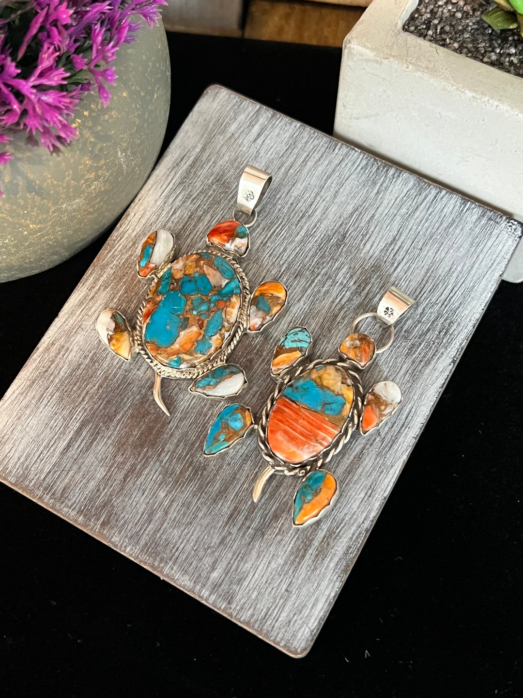 Spiny Oyster With Turquoise Turtle Pendant, Native Inspired, Southwest ...