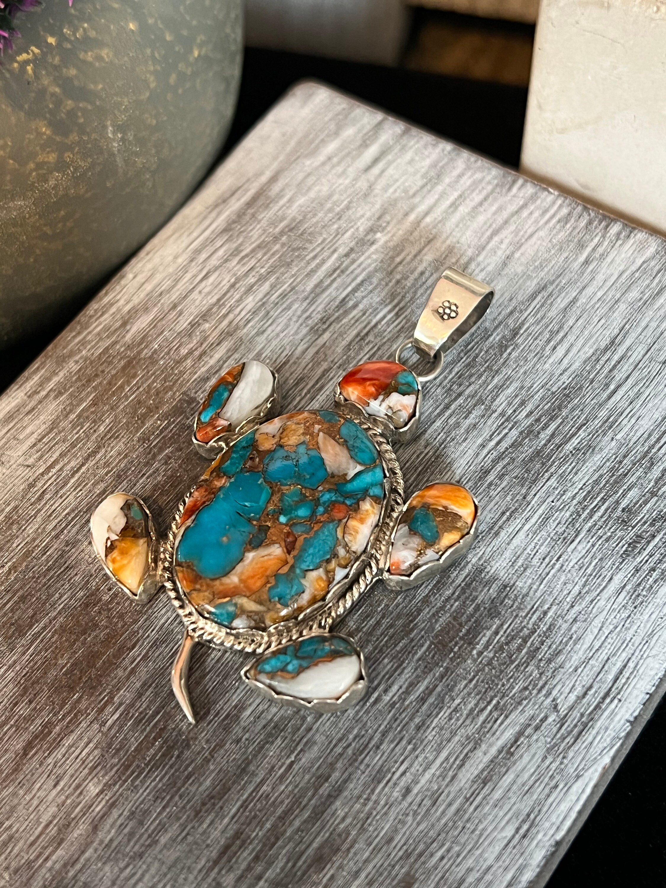Spiny Oyster With Turquoise Turtle Pendant, Native Inspired, Southwest ...