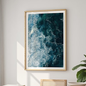 Stampa artistica, l'oceano dall'alto al tramonto - Stampa artistica da parete sull'oceano, stampa da parete sulla spiaggia, poster di surf aereo