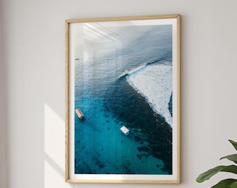 Lacerations at Sunset, Nusa Lembongan, Bali, Indonesia - Fine Art Ocean Print, Beachy Wall Art, Aerial Surf Poster Drone Photography