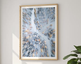 Arctic Winter Road Sunset in Snowy Forest in Finland IV  - Fine Art Photography Wall Art, Arctic Poster, Drone Photography, Aesthetic Print
