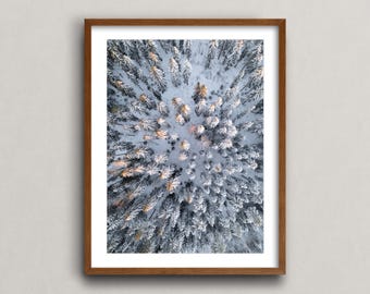 Arctic Sunset in a Snowy Forest in Finland - Fine Art Photography Wall Art, Arctic Snow Poster, Drone Photography, Aesthetic Print