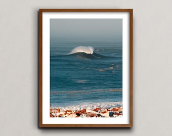 The Biggest Wave in The World, Nazaré - Fine Art Big Wave Surf Poster, Beachy Wall Art for Living Room and Wall Art for Bedroom