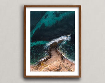 The Reef in Ericeira at Sunset From The Air, Ericeira, Portugal - Fine Art Wave Print, Framed Wall Surf Poster, Aerial Drone Photograph