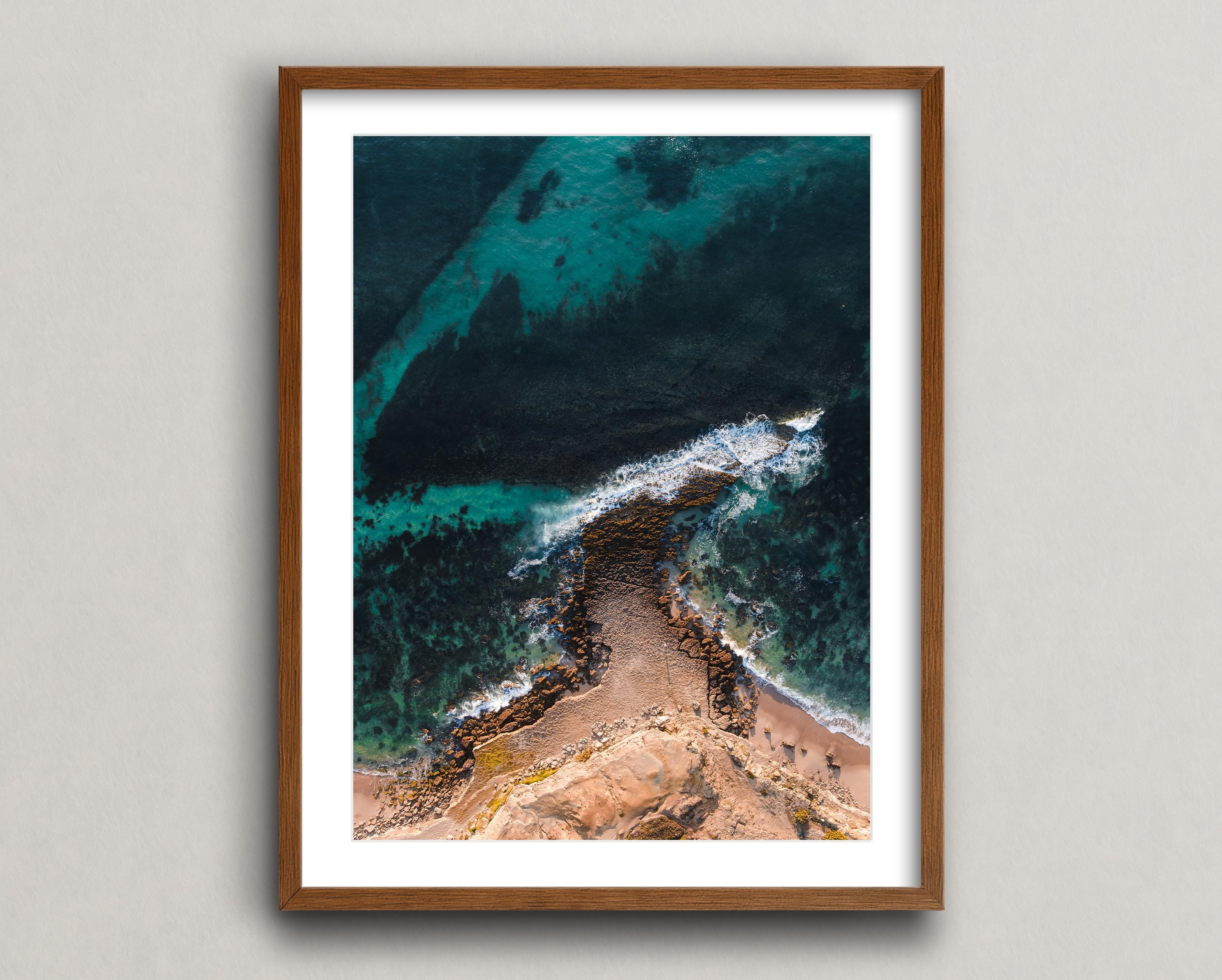 The Reef in Ericeira at Sunset From The Air, Ericeira, Portugal - Fine Art Wave Print, Framed Wall Surf Poster, Aerial Drone Photograph