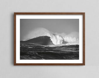 The Biggest Wave in The World II, Nazaré - Fine Art Black and White Big Wave Surf Poster, Beachy Wall Art, Aesthetic Print Photography