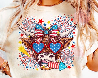 4th of july Highland Cow PNG, America Png, Highland Cow Sublimation Design, 4th of july png, Usa png, Western America Cow png